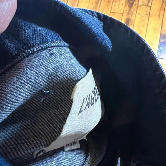 L’AGENCE Women’s Medium Denim Jacket Trucker Raw Hem Button Front Designer Blue - Picture 12 of 12